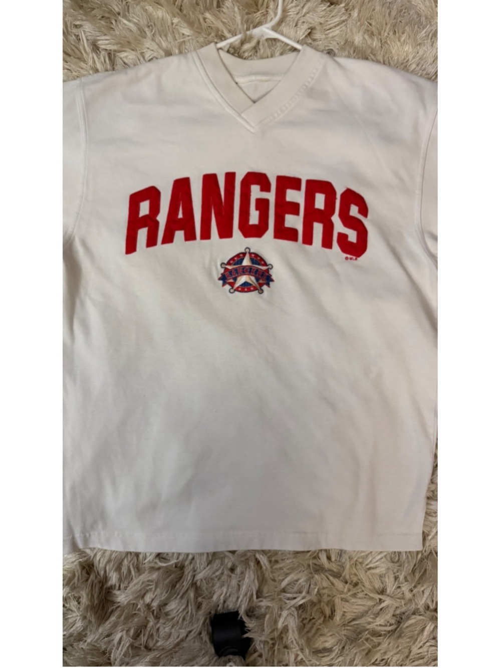 Vintage 90s Texas Rangers MLB V-Neck Jersey Pullover White Sewn Stitched